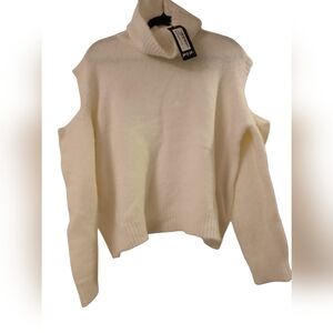 Nasty Gal Roll Cream Cozy Roll Neck Cut Out Shoulder Winter Sweater- NWT L